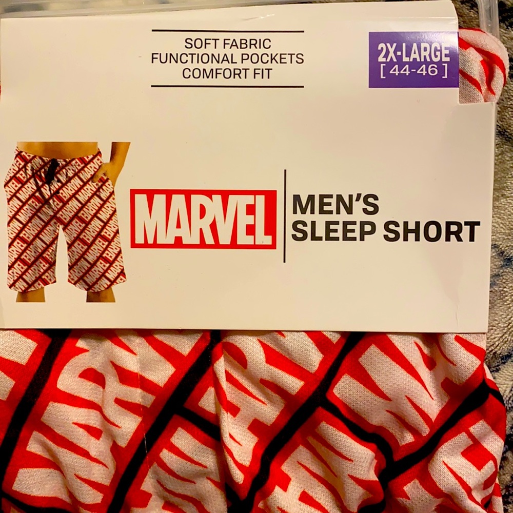 Marvel men’s sleep shorts, soft fabric, pockets, comfort fit